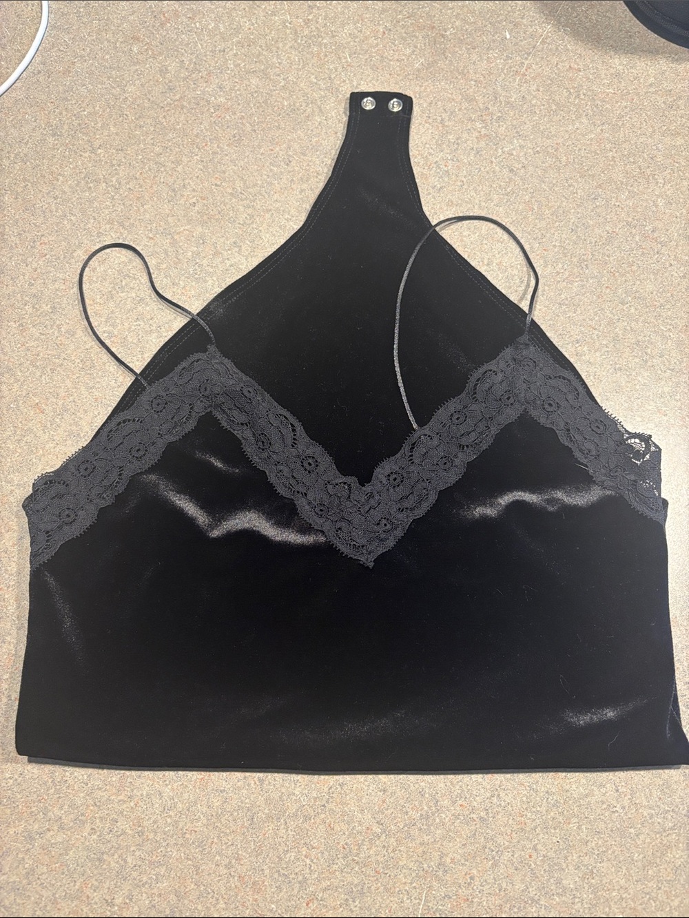 Forever 21 Black Velvet Lace-Trim Bandeau Halter Top